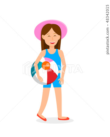 Young Girl with Beach Ball Vector Illustration Young Girl with Beach Ball Vector Illustration 48342015