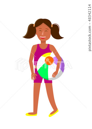 Young Tanned Girl with Pigtails Cartoon Character 48342114