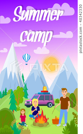 Summer Camping in Forest Vector Flyer with Text Summer Camping in Forest Vector Flyer with Text 48342330