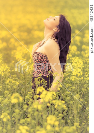 Happy girl in free summer love of youth wellbeing Happy girl in free summer love of youth wellbeing 48342421