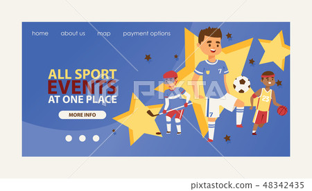 Child in sport vector web page boy or girl character playing hockey baseball and children in soccer Child in sport vector web page boy or girl character playing hockey baseball and children in soccer 48342435