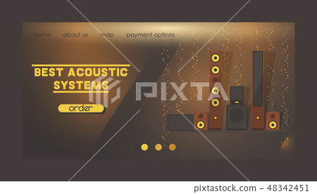 Sound system vector web landing page audio acoustic equipment stereo technology for playback dj 48342451