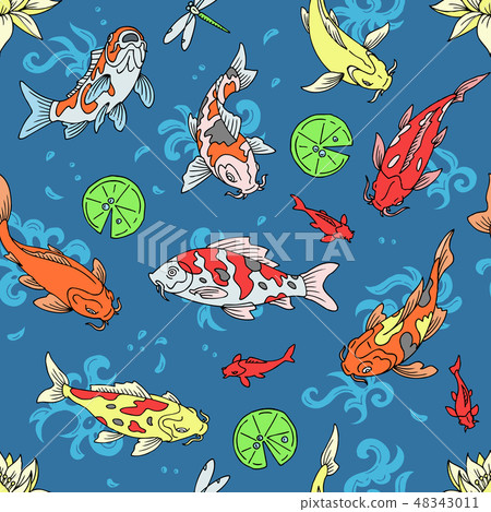 Koi fish vector illustration japanese carp and colorful oriental koi in Asia set of Chinese goldfish Koi fish vector illustration japanese carp and colorful oriental koi in Asia set of Chinese goldfish 48343011
