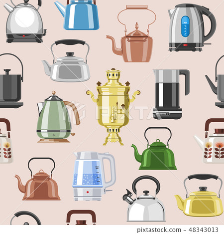 Teapot and kettle vector teakettle or samovar to drink tea on teatime and boiled coffee beverage in 48343013