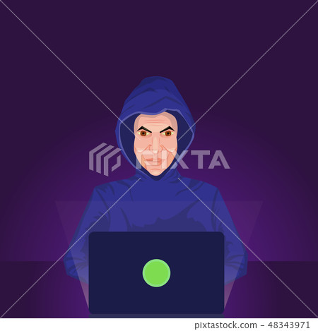Dangerous hooded hacker breaks in dark atmosphere 48343971