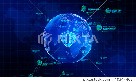 Shield icon on secure global network, Technology Shield icon on secure global network, Technology 48344403