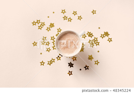 Coffee and stars on beige 48345224