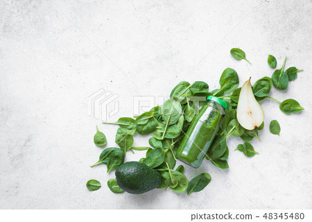 Green Smoothie Bottle with ingredients 48345480