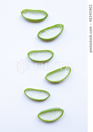Aloe vera slices on white background. 48345901