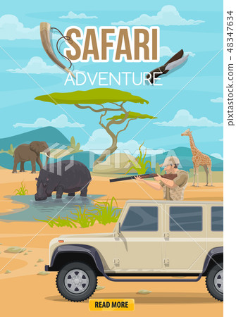 Safari adventure hunter and African animals Safari adventure hunter and African animals 48347634
