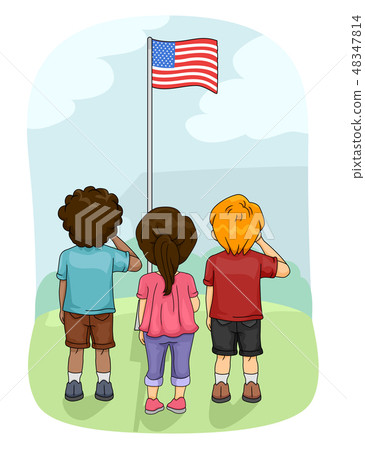 Kids Back Flag Salute Illustration Kids Back Flag Salute Illustration 48347814