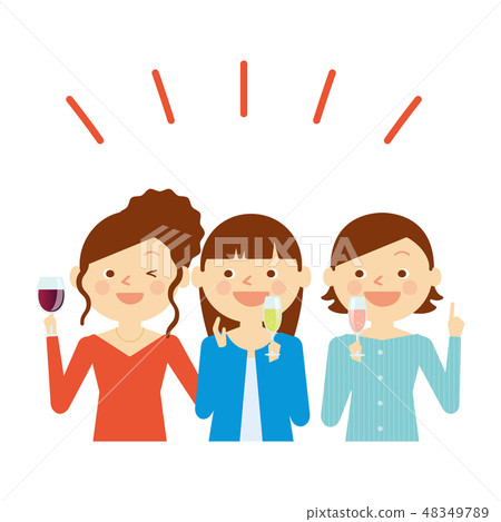 女性派對葡萄酒插圖 48349789