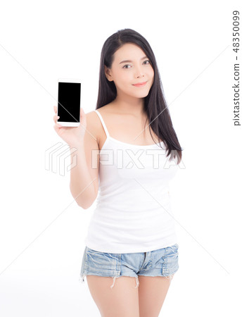 Beautiful woman with smile and smart phone 48350099