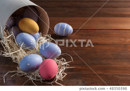 Easter background with painted eggs Easter background with painted eggs 48350398