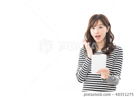 Young lady border tablet surprised 48351275