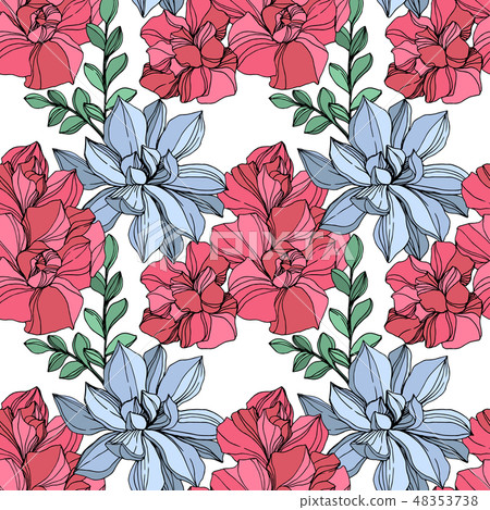 Vector Jungle botanical succulent flower. Engraved ink art illustration. Seamless background pattern Vector Jungle botanical succulent flower. Engraved ink art illustration. Seamless background pattern 48353738