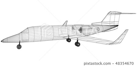 Airplane blueprint. Outline aircraft on white background. Created illustration of 3d. 48354670