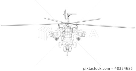 Silhouette of military helicopter. Created illustration of 3d. Vector wire-frame concept Silhouette of military helicopter. Created illustration of 3d. Vector wire-frame concept 48354685