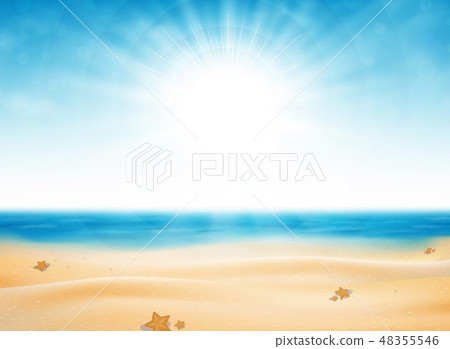 Summer beach view of sun burst with blue sky. 48355546