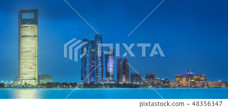Panorama view of Abu Dhabi Skyline at sunset, UAE 48356347