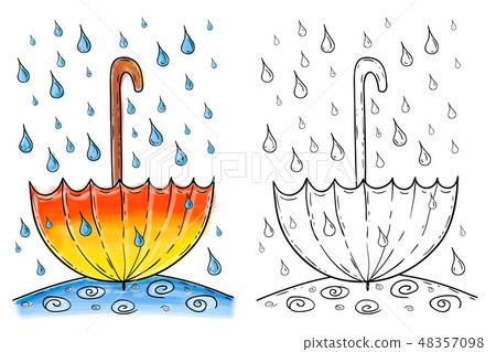 Umbrella in rain, watercolor artwork 48357098