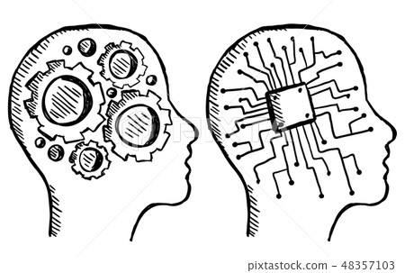 Gear and chip in head, doodle style Gear and chip in head, doodle style 48357103