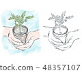 Growing plant, watercolor artwork 48357107