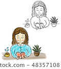 Girl reading book watercolor artwork 48357108