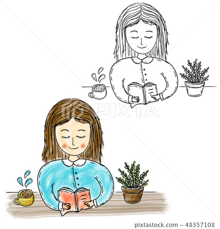 Girl reading book watercolor artwork 48357108