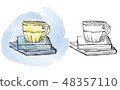 Watercolor cup on books drawing 48357110