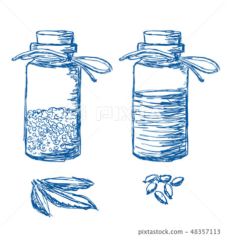 Illustration of bottles with herbs and oil Illustration of bottles with herbs and oil 48357113
