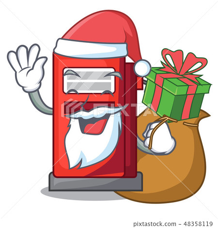 Santa with gift gosoline pump front the cartoon house Santa with gift gosoline pump front the cartoon house 48358119