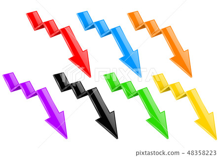 Arrows. Colored DOWN financinal 3d signs Arrows. Colored DOWN financinal 3d signs 48358223