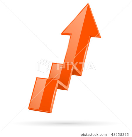 Orange indication arrow. Moving up 3d financinal sign Orange indication arrow. Moving up 3d financinal sign 48358225