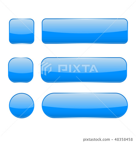 Blue glass buttons. Web 3d shiny icons set - Stock Illustration ...