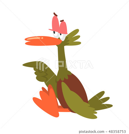 Self Confident Male Mallard Duck Pointing Its Wing, Funny Bird Cartoon Character Vector Illustration 48358753