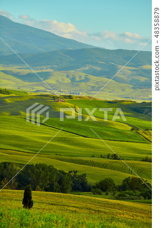 Tuscany, rural sunset landscape. Countryside farm Tuscany, rural sunset landscape. Countryside farm 48358879