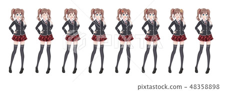 Anime manga student girl in blazer and red skirt 48358898