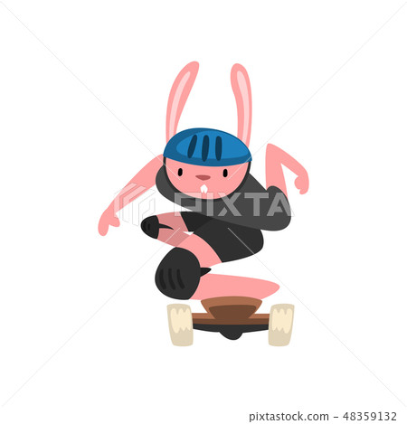 Rabbit Wearing Helmet Riding Skateboard, Funny Animal Character Using Vehicle Vector Illustration Rabbit Wearing Helmet Riding Skateboard, Funny Animal Character Using Vehicle Vector Illustration 48359132