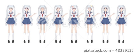 Anime manga schoolgirl in sailor suit, blue skirt Anime manga schoolgirl in sailor suit, blue skirt 48359133