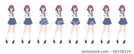 Anime manga schoolgirl in sailor suit, blue skirt Anime manga schoolgirl in sailor suit, blue skirt 48359134