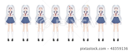 Anime manga schoolgirl in sailor suit, blue skirt Anime manga schoolgirl in sailor suit, blue skirt 48359136