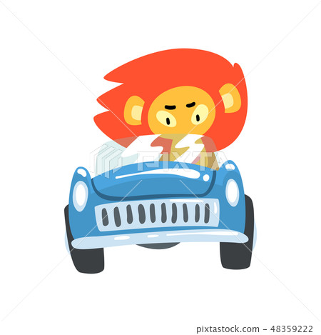 Lion Driving Blue Car, Wild Animal Character Using Vehicle Vector Illustration Lion Driving Blue Car, Wild Animal Character Using Vehicle Vector Illustration 48359222