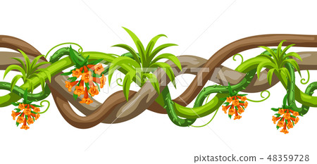 Twisted wild liana branch seamless pattern. Jungle vines plant. 48359728