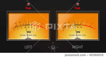 Analog VU meter with peak LED. Decibel power level 48360050