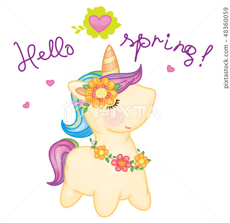 Vector cute baby unicorn cartoon. Vector cute baby unicorn cartoon. 48360059