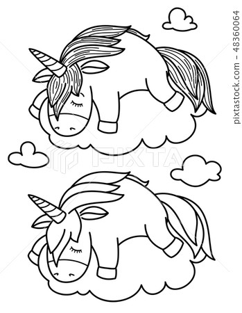 Vector cute, sleeping  unicorn on cloud. Vector cute, sleeping  unicorn on cloud. 48360064