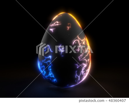 fracturing black egg in the dark. 3d illustration. fracturing black egg in the dark. 3d illustration. 48360407