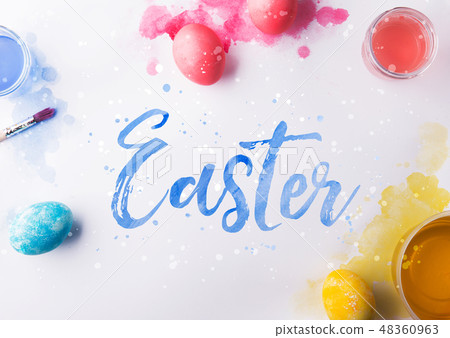Easter flat lay on a white background. Easter flat lay on a white background. 48360963