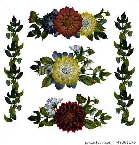 Collection of gorgeous bouquets or bunches of red and pink wild blooming flowers and flowering 48361170